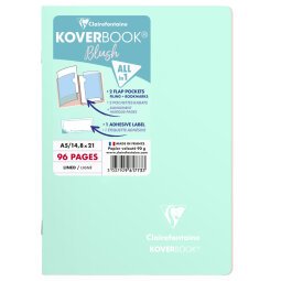 Koverbook Blush cahier piqué A5 96 pages ligné couverture polypropylène opaque bicolore. - Menthe à l'eau/Rose poudré