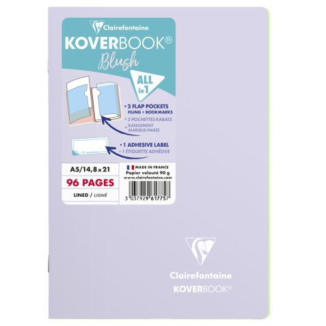 Koverbook Blush cahier piqué A5 96 pages ligné couverture polypropylène opaque bicolore. - Lilas/Vert tilleul