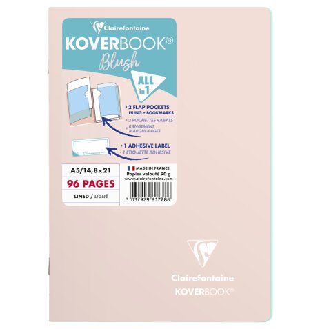 Koverbook Blush cahier piqué A5 96 pages ligné couverture polypropylène opaque bicolore. - Rose poudré/Menthe à l'eau