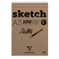 Sketch bloc spiralé 100F A3 90g - Blanc