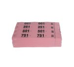 Carnet de 50 tickets vestiaires numérotés de 3 volets (dont 2 volets avec trous) - format 20 x 3 cm - rose