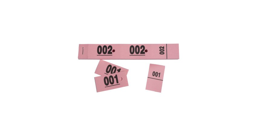 Carnet de 50 tickets vestiaires numérotés de 3 volets (dont 2 volets avec trous) - format 20 x 3 cm - rose