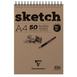 Sketch bloc spiralé 50F A4 90g - Blanc