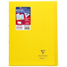 Cahier piqué Koverbook A4 96 pages grands carreaux couverture polypropylène transparent - Jaune