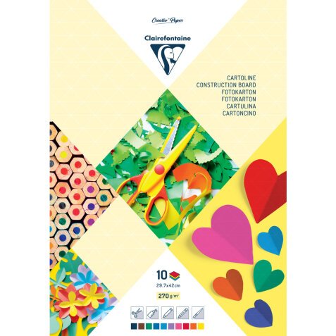 PAPIER COULEUR, Bloc de 10 feuilles 270g/m2 au format 29,7x42cm - Assortiment