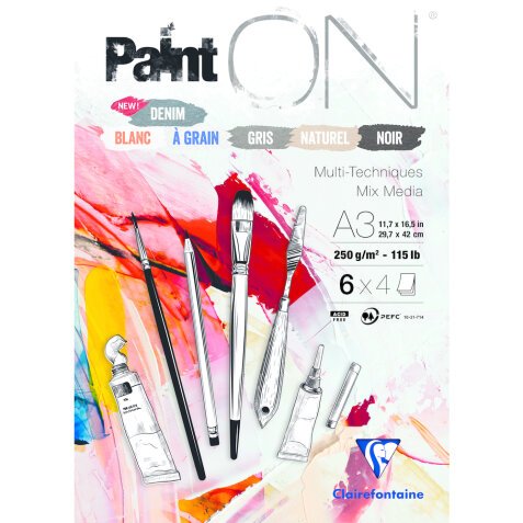 Paint'ON n°6 bloc collé 24F A3 250g assorti 6x4F - Assortiment