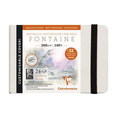 Fontaine Aquarelle carnet cousu 24F 10x15cm 300g grain satiné (cartes de visite) - Blanc