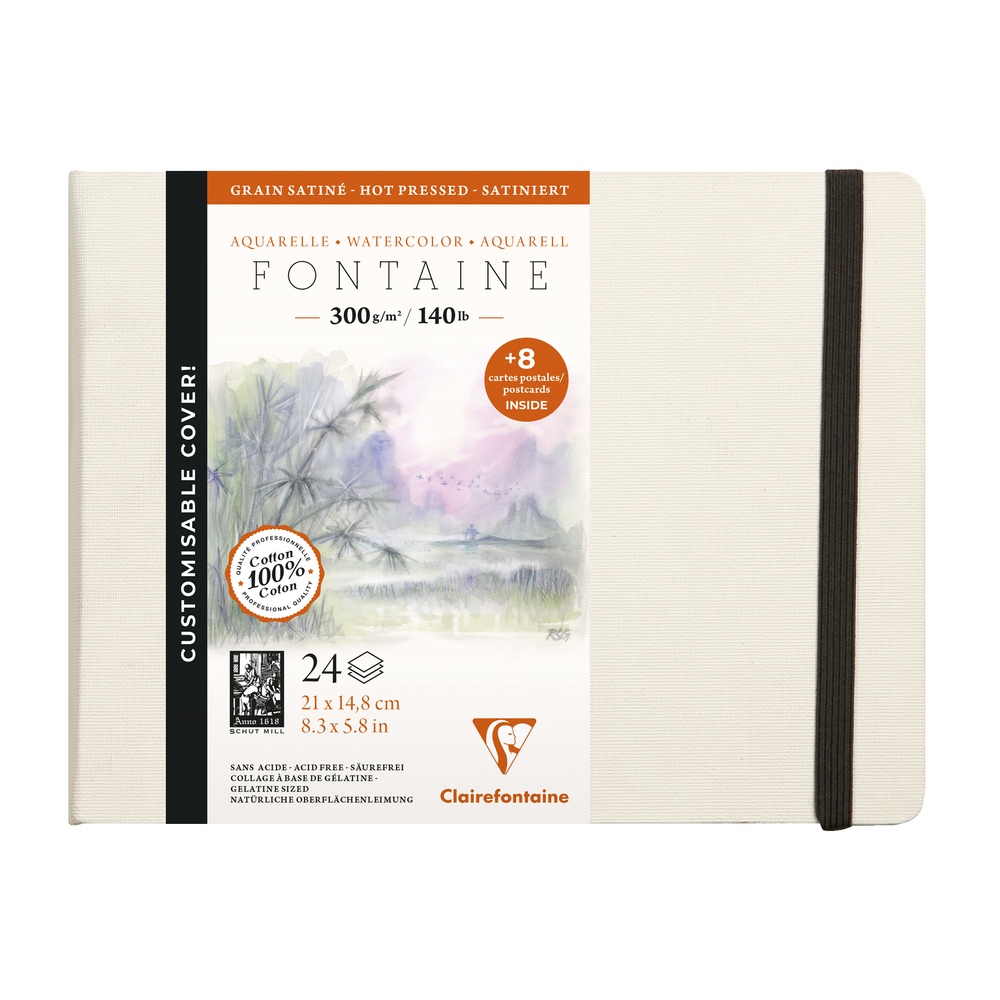 Fontaine Aquarelle carnet cousu 24F A5 300g grain satiné (cartes postales)/  Pce