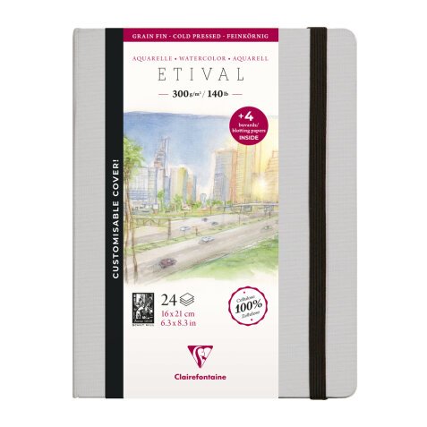 Etival Aquarelle carnet cousu 24F 21x16cm 300g grain fin (papier buvard) - Gris