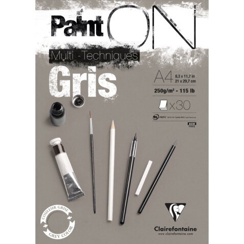 Paint'ON Gris bloc collé 30F A4 250g