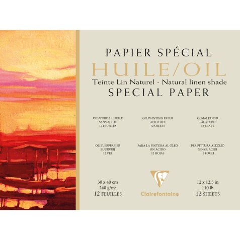 Papier Huile lin naturel bloc collé 1 côté 12F 30x40cm 240g