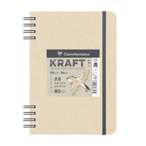 Kraft carnet double spirale 80F A5 115g