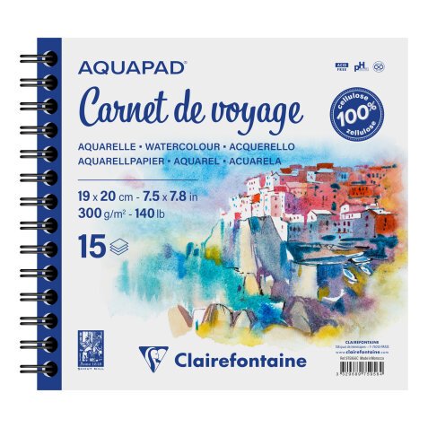 Aquapad Carnet de Voyage album spiralé 15F 19x20cm 300g