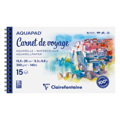 Aquapad Carnet de Voyage album spiralé 15F 13,5x25cm 300g