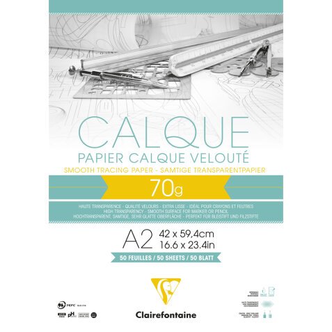 Papier Calque bloc collé 50F A2 70/75g