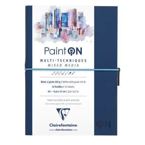 Paint'ON à grain carnet cousu 32F A5 250g - Bleu nuit