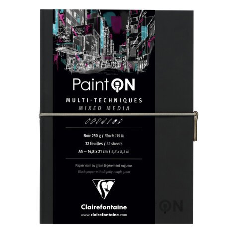 Paint'ON Noir carnet cousu 32F A5 250g - Noir