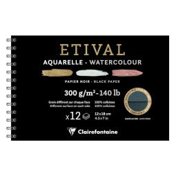 Etival Noir album spiralé 12F 12x18cm 300g double grain