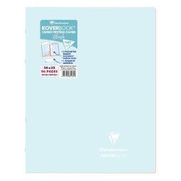 Cahier piqué Koverbook Blush 24x32cm 96 pages grands carreaux couverture polypropylène opaque bicolore - Bleu givré/Corail