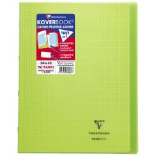 Cahier piqué Koverbook 24x32cm 96 pages petits carreaux couverture polypropylène transparent - Vert