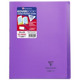 Cahier piqué Koverbook 24x32 cm 96 pages petits carreaux + marge couverture polypropylène transparent - Violet