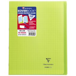 Cahier piqué Koverbook 24x32cm 48 pages grands carreaux couverture polypropylène transparent - Vert