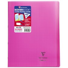 Cahier piqué Koverbook 24x32 cm 48 pages grands carreaux couverture polypropylène transparent - Rose