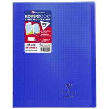 Cahier piqué Koverbook 24x32cm 48 pages grands carreaux couverture polypropylène transparent - Bleu marine