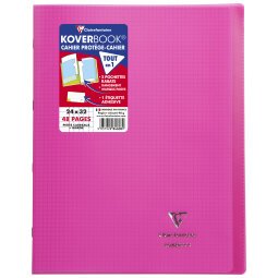 Cahier piqué Koverbook 24x32 cm 48 pages petits carreaux + marge couverture polypropylène transparent - Rose