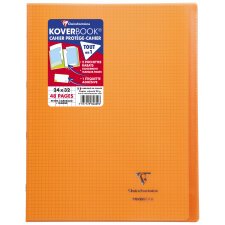 Cahier piqué Koverbook 24x32 cm 48 pages petits carreaux + marge couverture polypropylène transparent - Orange