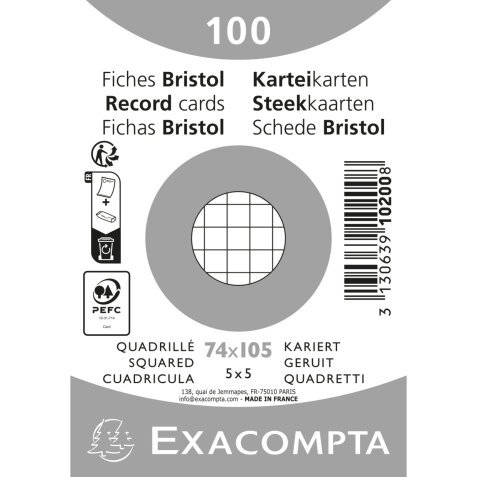 Fichas de cartulina bristol 205 g/m2 - Cuadricula - 74x105 mm - Blanco