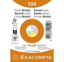Fiches bristol, A7, uni, assorti