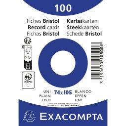 Fichas de cartulina bristol 205 g/m2 - Liso - 74x105 mm - Blanco