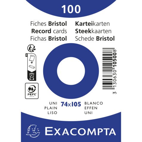 Paquet 100 fiches sous film - bristol uni non perforé 74x105mm - Blanc