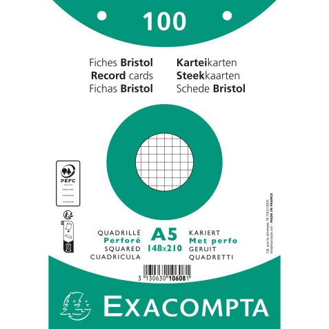 Pk100 Exa Rec Card 14.8x21 Sq Punch Wht - White