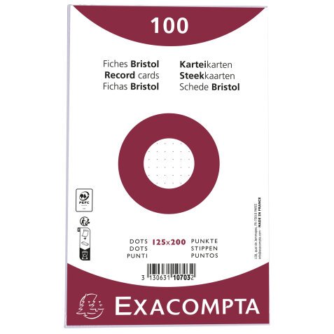 Paquet 100 fiches sous film - bristol dots non perforé - 125x200mm - Blanc