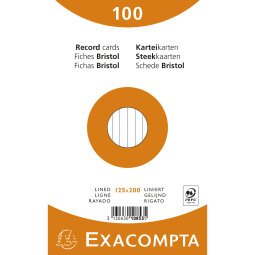 Exacompta - Record Cards - Pack of 100 - Lined - 125x200mm - Assorted colours