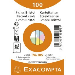 Confezione da 100 schede bristol incellofanate - Rigato - 74x105mm - Colori assortiti