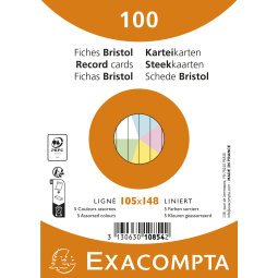 Confezione da 100 schede bristol incellofanate - Rigato - 105x148mm - Colori assortiti