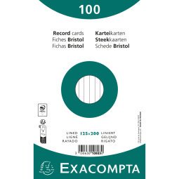 Pk 100 Exa Rec Cards 12.5x20cm Lined Wht - White