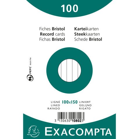 Paquet 100 fiches sous film - bristol ligné non perforé 100x150mm - Blanc