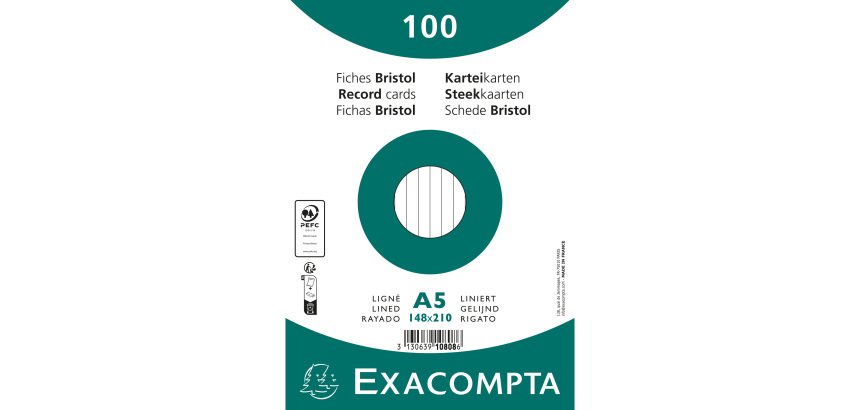 Fiches bristol, A5, ligné, blanc