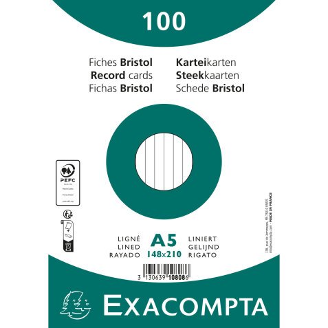 Pk100 Exa Rec Card 14.8x21cm Lined White - White