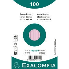 Exacompta - Record Cards - Pack of 100 - Lined - 100x150mm - Pink