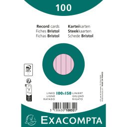 Exacompta - Record Cards - Pack of 100 - Lined - 100x150mm - Pink