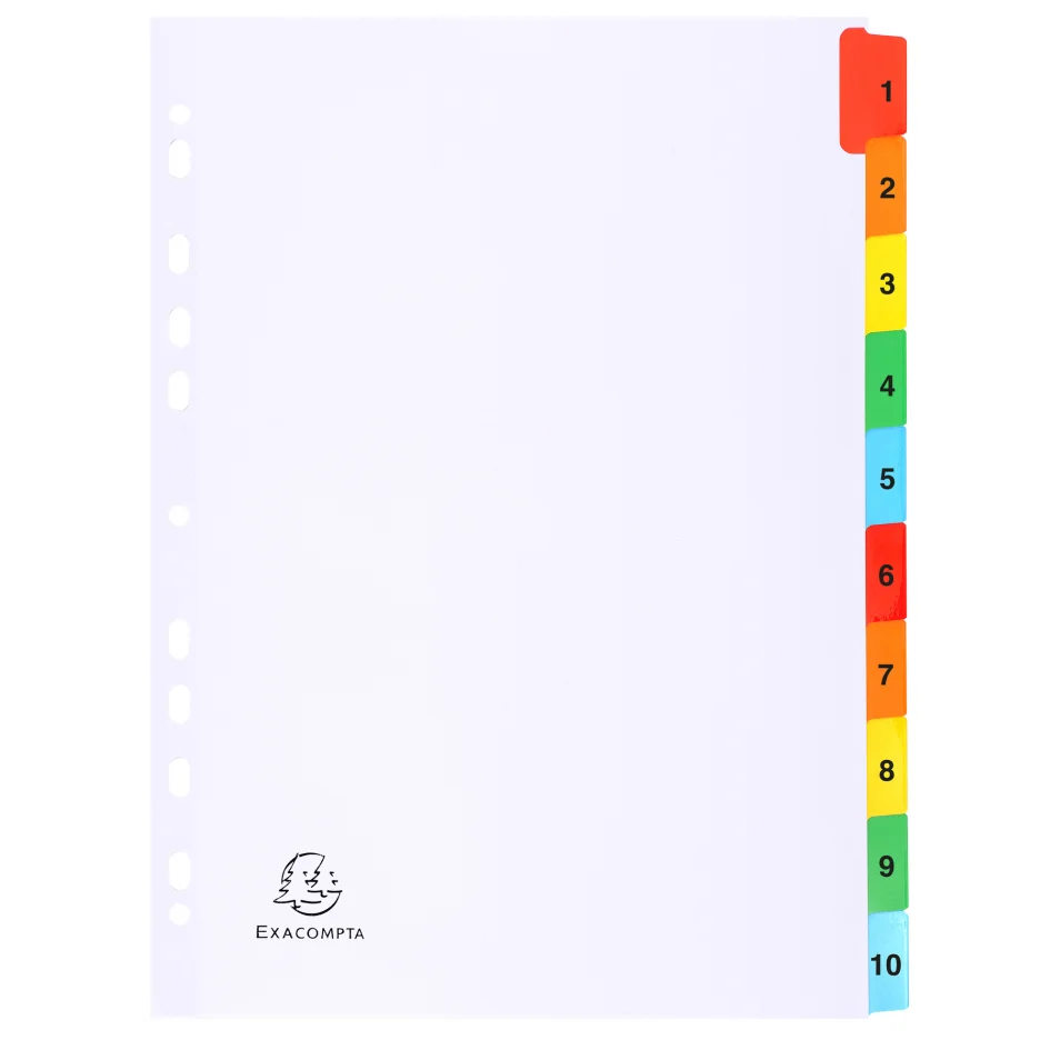 Intercalaire A4 polypropylène coloré Bruneau 6 onglets numériques  multicolores - 1 jeu sur
