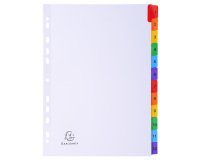 Intercalaire A4 carte blanche 12 onglets numériques - 1 jeu