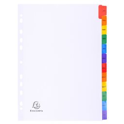 Intercalaire A4 carte bristol blanc Exacompta 12 onglets mensuels multicolores - 1 jeu