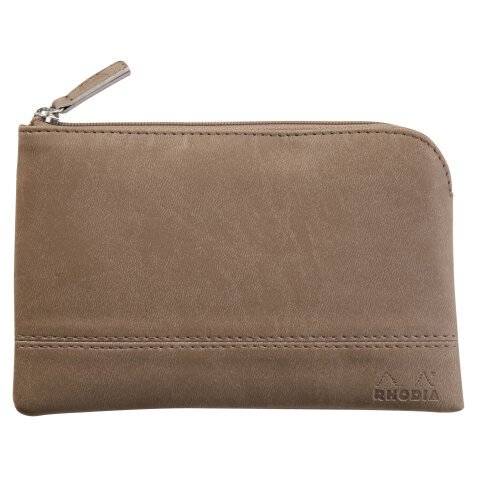 Rhodiarama pochette zippée en simili cuir - taille S (11x17 cm) - Taupe