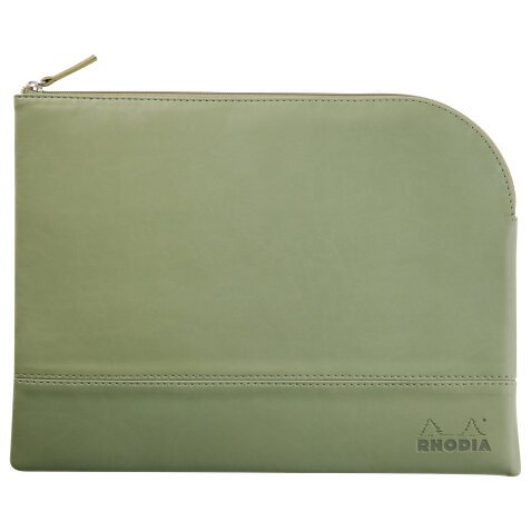 Rhodiarama pochette zippée en simili cuir - taille L (21x28 cm) - Sauge